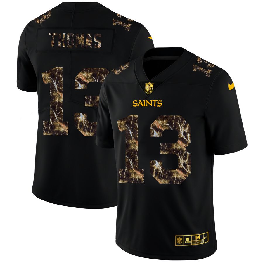2020 New Orleans Saints #13 Michael Thomas Men Black Nike Flocked Lightning Vapor Limited NFL Jersey